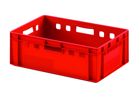 Ящик пластиковый для мяса Е2 морозостойкий лёгкий, 600х400х200 мм, красный [12.442.40.PE.R]