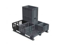 Паллет (поддон) пластиковый перфорированный на 2-х полозьях, 1200х1000x150 мм, серый [02.112.91.С71/2]