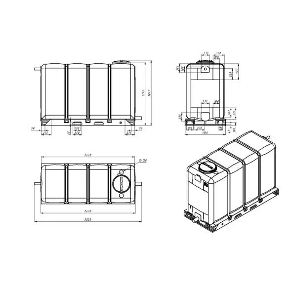 Емкость KR 4000л с 2 патрубками 90 и 63 мм белая с откидной крышкой в обрешетке New