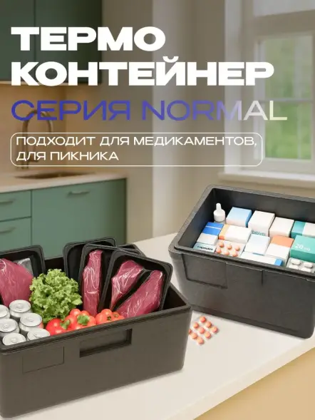 Термоконтейнер TERMOBOX Бытовой Normal, 46 л, 600х400х320 мм, 40кг/м3