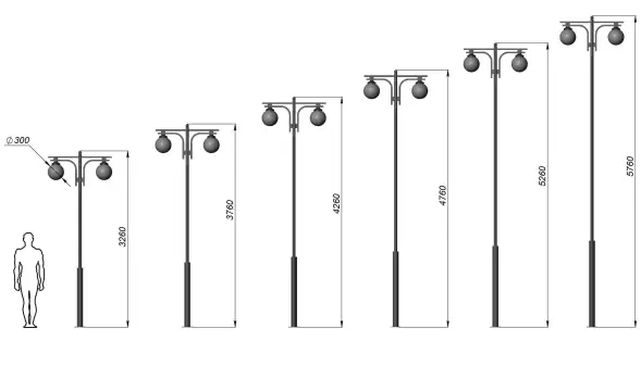 Стальной фонарный столб Т-03-2 со светильниками 5,26 м