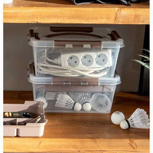 Ящик для хранения универсальный с замками и ручкой Grand box, 4,2л, светло-серый