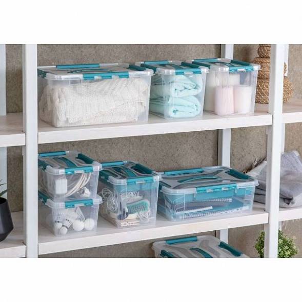 Ящик для хранения универсальный с замками и ручкой Grand Box, 6,65л, голубой