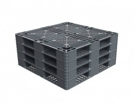 Паллет (поддон) пластиковый перфорированный на 3-х полозьях, 1050х1050х120 мм, серый [02.111.91]