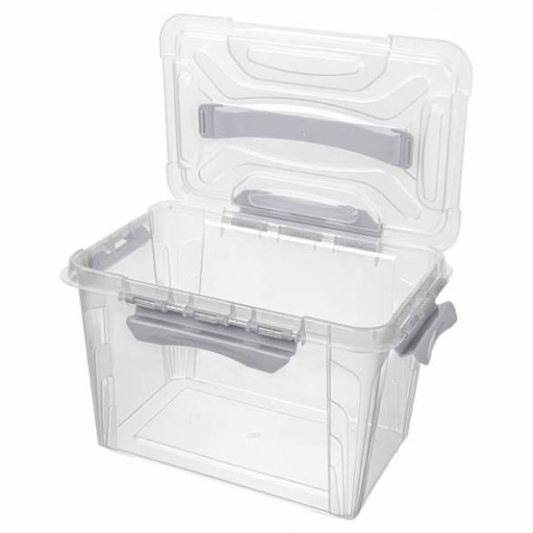 Ящик для хранения универсальный с замками и ручкой Grand box, 6,65л, светло-серый