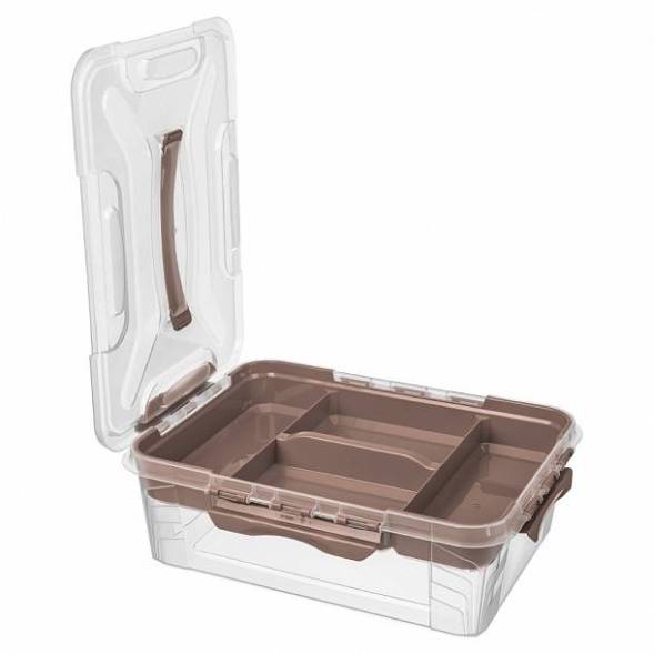 Ящик для хранения универсальный со вставкой-органайзером Grand box, 10л, коричневый