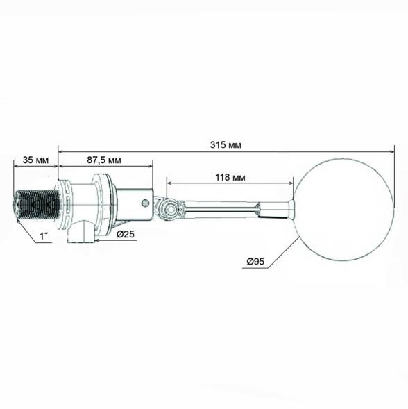 Поплавковый клапан G1 пластик шар, L= 315 мм