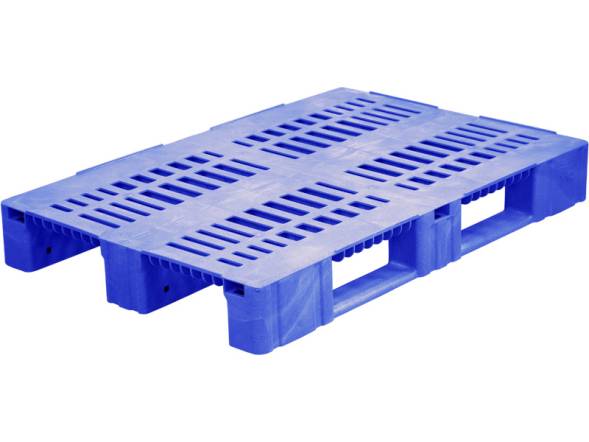 Паллет (поддон) пластиковый перфорированный на 3-х полозьях, 1200х800х150 мм, серый [1200800150-02]