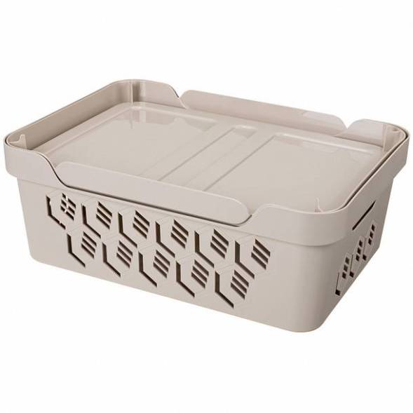 Ящик с крышкой универсальный Deluxe, 12л, светло-бежевый
