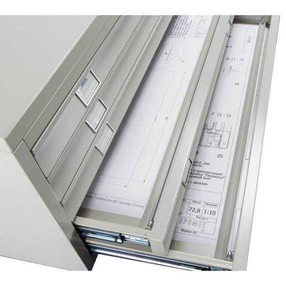 Шкаф металлический картотечный (картотека) для чертежей ПРАКТИК A1-25, А1, 25 ящиков, 2050x1010x691 мм