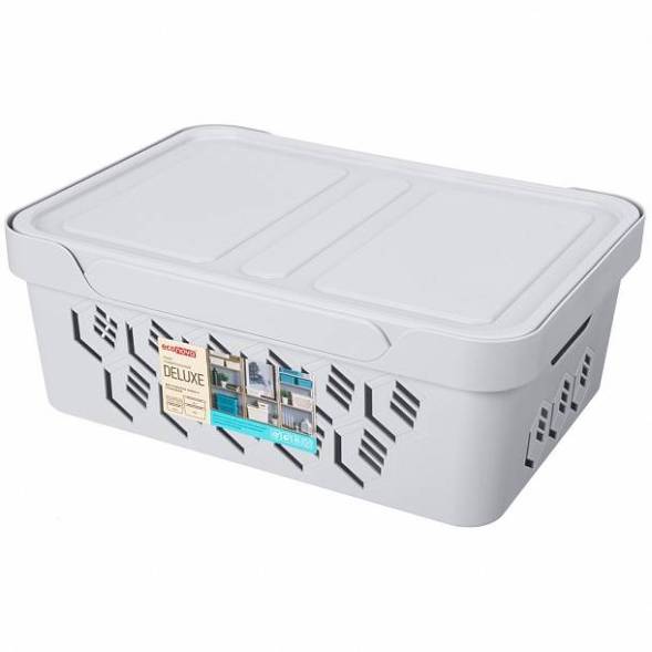 Ящик с крышкой универсальный Deluxe, 12л, светло-серый