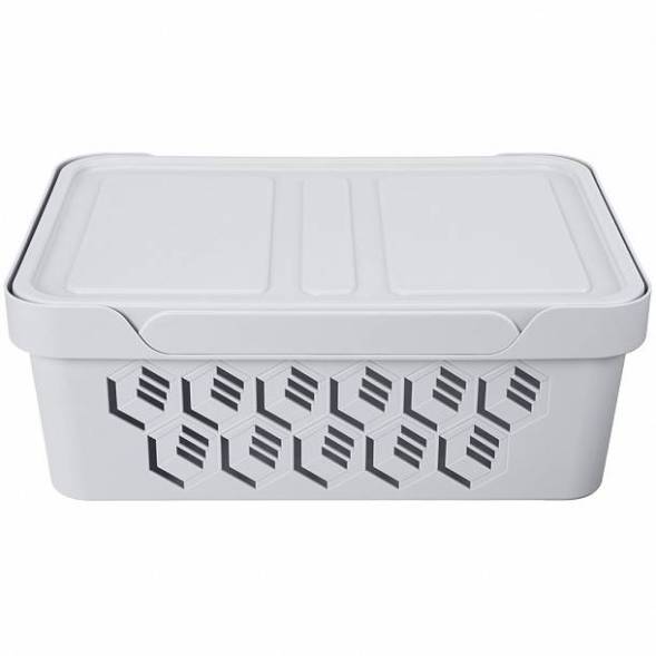 Ящик с крышкой универсальный Deluxe, 12л, светло-серый