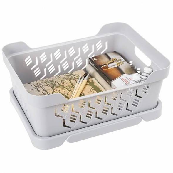 Ящик с крышкой универсальный Deluxe, 12л, светло-серый