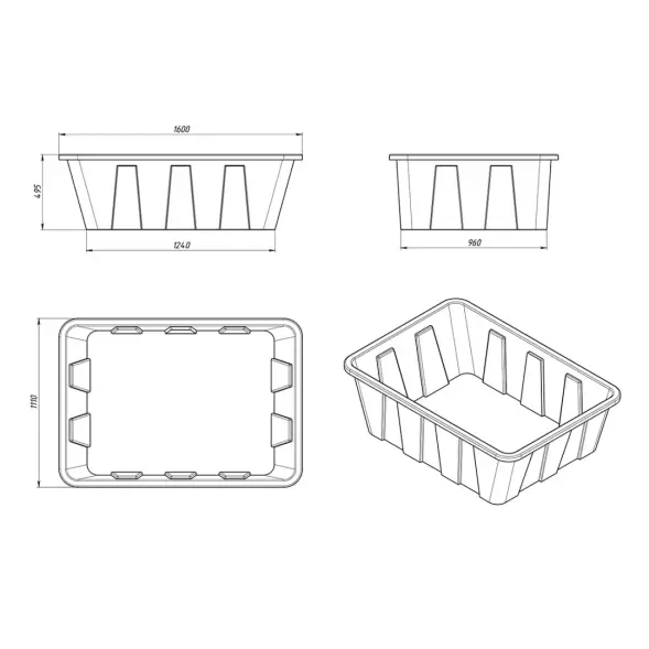 Ванна пластиковая пищевая KN, 600 л, 1.2 г/см³, HDPE, синий [1182.0600.601.003]