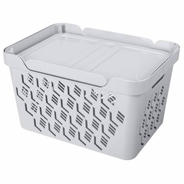 Ящик с крышкой универсальный Deluxe, 18л, светло-серый