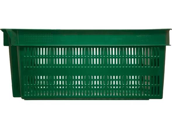 Ящик пластиковый с перфорированными стенками и сплошным дном, 600х400х250 мм, зеленый [125-1]