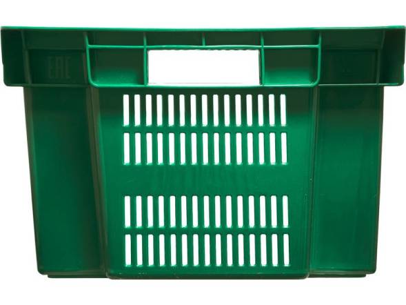 Ящик пластиковый с перфорированными стенками и сплошным дном, 600х400х250 мм, зеленый [125-1]