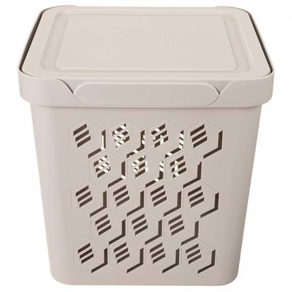 Ящик с крышкой универсальный Deluxe, 286x286x286 мм, 18л, светло-бежевый