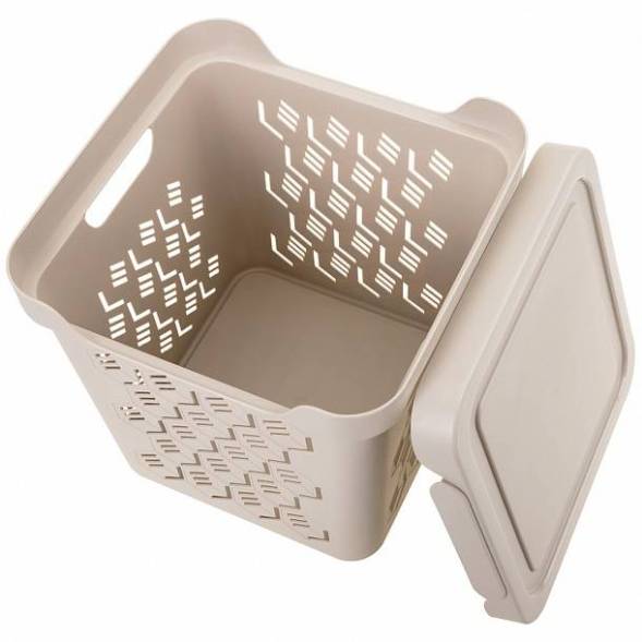 Ящик с крышкой универсальный Deluxe, 286x286x286 мм, 18л, светло-бежевый