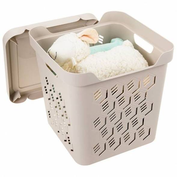 Ящик с крышкой универсальный Deluxe, 286x286x286 мм, 18л, светло-бежевый