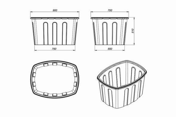Ванна пластиковая пищевая О, 200 л, HDPE, синий [131.0200.601.0]