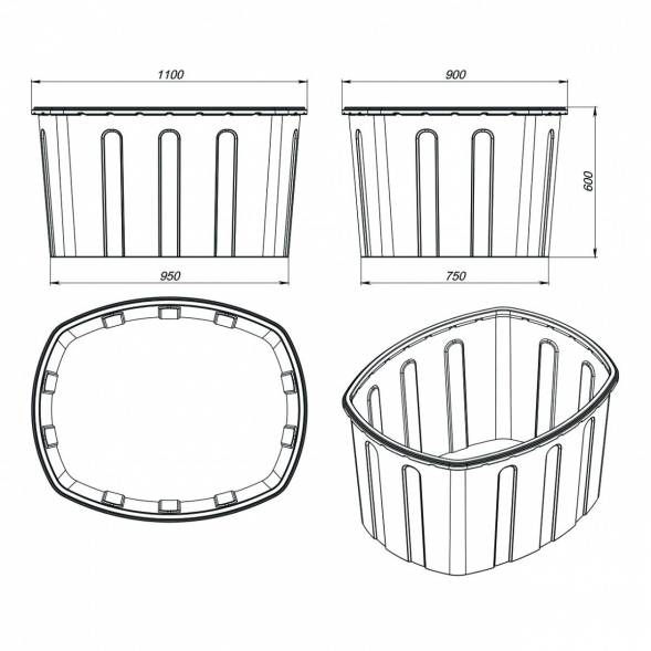 Ванна пластиковая пищевая О, 400 л, HDPE, синий [131.0400.601.0]