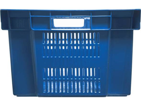 Ящик пластиковый с перфорированными стенками и сплошным дном, 600х400х250 мм, синий [125-1]