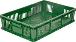 Ящик пластиковый перфорированный, 600x400x140 мм, 27 л, зеленый [705.01.02]