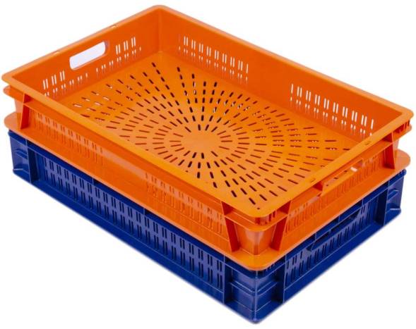Ящик пластиковый с перфорированным дном и стенками, 600х400х100 мм, оранжевый [600400100-02]