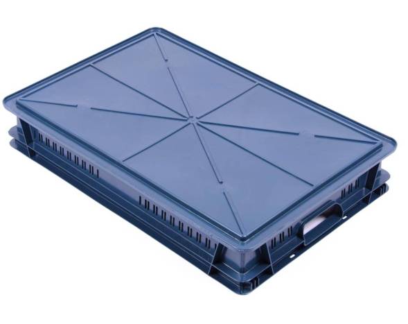 Ящик (евролоток) пластиковый штабелируемый, 600х400х100 мм, синий, перфорированный [600400100-0]