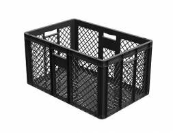 Пластиковый ящик 600х400х320 (ECP-6432) перфорированный черный