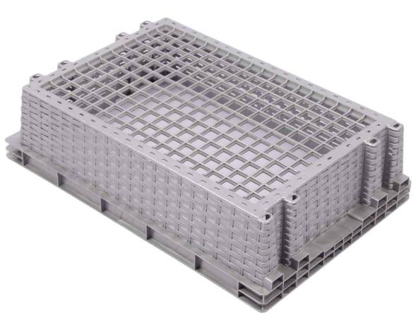 Ящик (евролоток) пластиковый с перфорацией, 600х400х152 мм, серый [600400152-03]