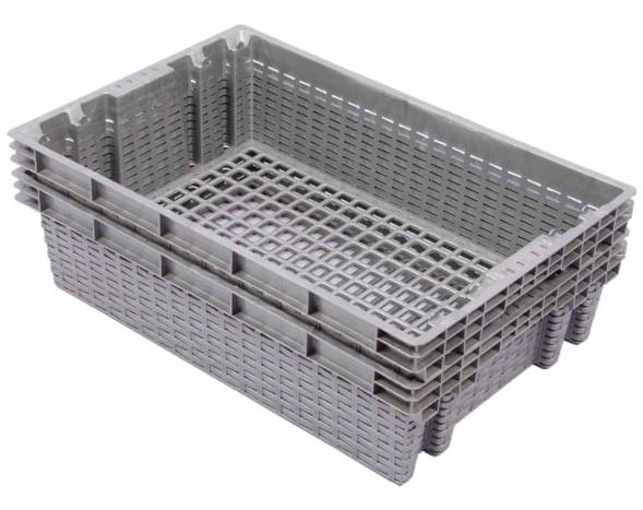 Ящик (евролоток) пластиковый с перфорацией, 600х400х152 мм, серый [600400152-03]