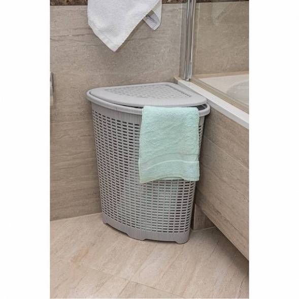 Корзина для белья угловая, 50л, светло-серый