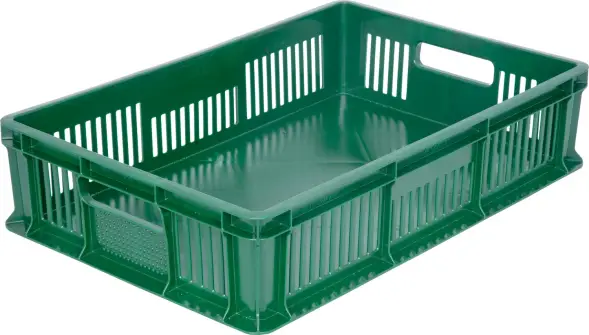 Ящик пластиковый перфорированный, 600×400×140 мм, 27 л, зелёный [705.02.01]