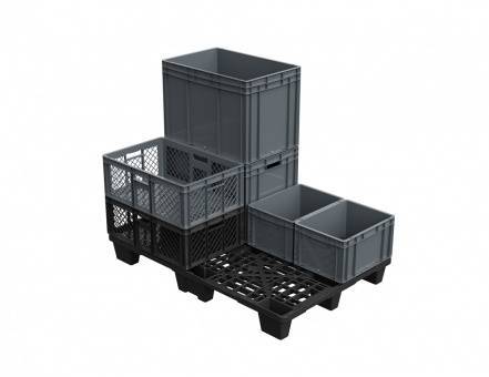Паллет (поддон) пластиковый перфорированный на ножках, 1200х800х140 мм, ЭКО, черный [02.102.99R]