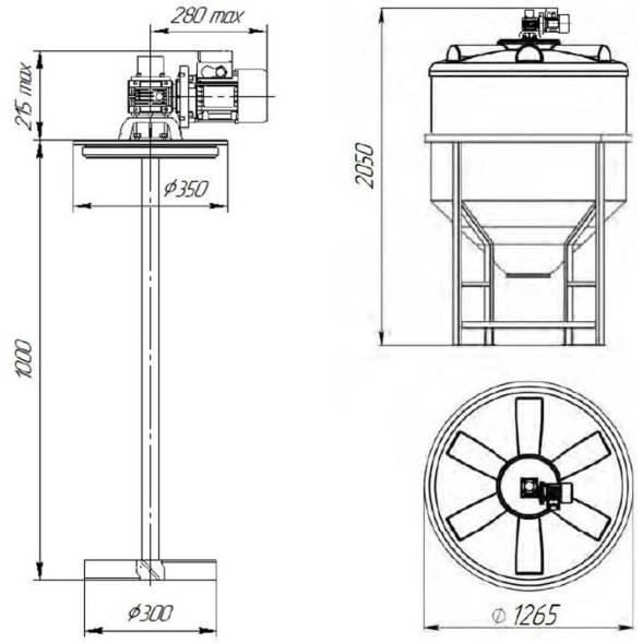 Емкость ФМ 1000 л в обрешетке с лопастной мешалкой