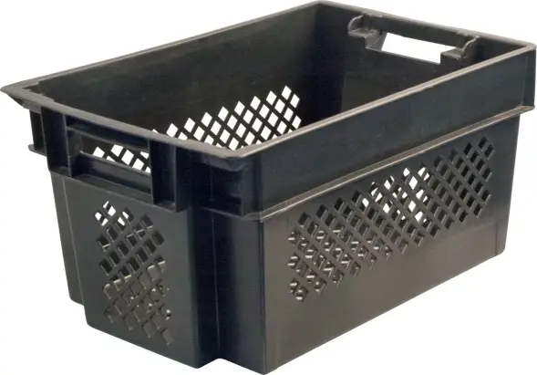 Ящик пластиковый c перфорированными стенками и дном, 600x400x300 мм, 50 л, черный [108]