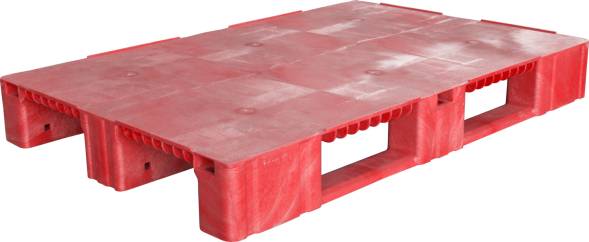 Паллет (поддон) пластиковый сплошной на 3-х полозьях, 1200x800х150 мм, красный [1200800150-02]