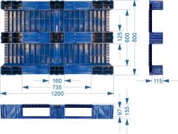 Паллет (поддон) пластиковый сплошной на 3-х полозьях, 1200x800х150 мм, красный [1200800150-02]