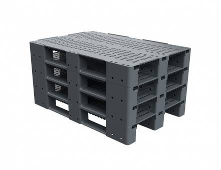 Паллет (поддон) пластиковый перфорированный на 3-х полозьях, 1200x800x150 мм, серый [02.117.91.PEF.S]