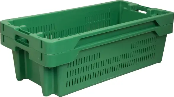 Ящик пластиковый перфорированный, 800x400x225 мм, 72 л, зеленый [211-2]