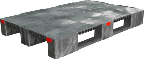 Паллет (поддон) пластиковый сплошной усиленный на 3-х полозьях, 1200x800х150 мм, серый [1200800150-00]