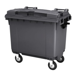 Пластиковый мусорный контейнер с крышкой, 660л, на колёсах, цвет: серый