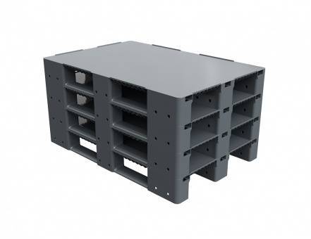 Паллет (поддон) пластиковый усиленный сплошной на 3-х полозьях, 1200x800x150 мм, серый [02.117.F.91.PEF.S.Т10X]