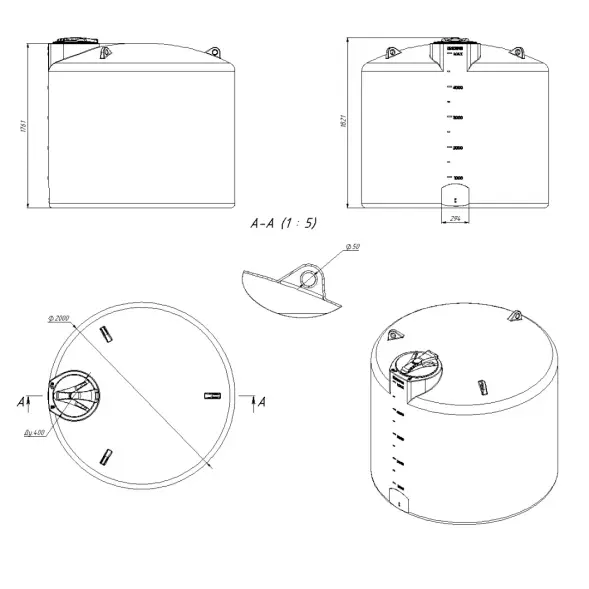 Емкость TRN 5000л КАС с откидной крышкой красная