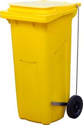 Пластиковый мусорный контейнер с крышкой, 120л, на колёсах, цвет: жёлтый