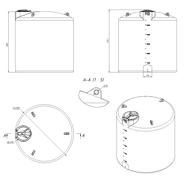Емкость TRN 6000л КАС с откидной крышкой красная