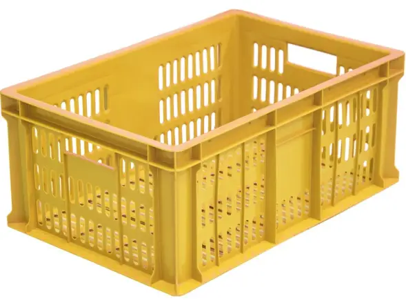Ящик пластиковый перфорированный, 600x400x250 мм, 46 л, желтый [201]