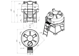 Емкость ЦКТ 3000 л с патрубком 110мм с фланцем под плотность до 1,5 г/см3 белая в обрешетке с лестницей